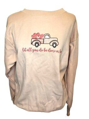 Love in Faith M Blush Pink Vintage Truck Heart Print Sweatshirt Embroidered